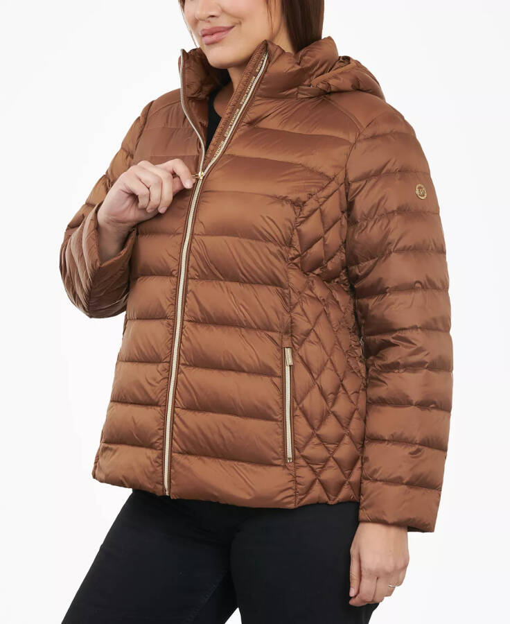 Women's Plus Size Hooded Packable Down Puffer Coat Luggage - 6