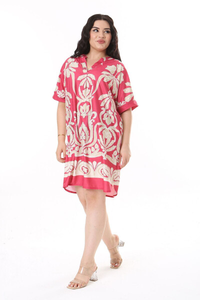 Women's Plus Size Pomegranate V-Neck Low Sleeve Dress 65N38158 - 11