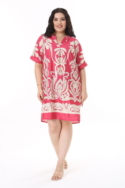 Women's Plus Size Pomegranate V-Neck Low Sleeve Dress 65N38158 - 14