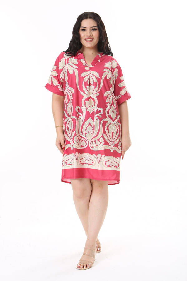 Women's Plus Size Pomegranate V-Neck Low Sleeve Dress 65N38158 - 14