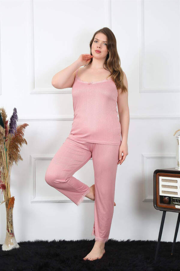 Women's Plus Size Powder Satin Strappy Pajama Set 202195 - 1