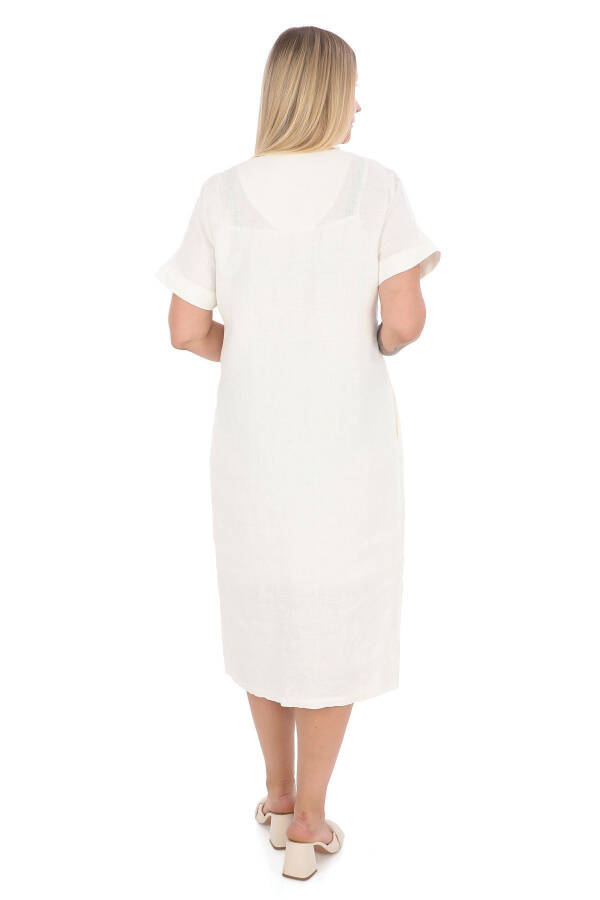 Women's Plus Size V-Neck 100% Linen Dress White - 4