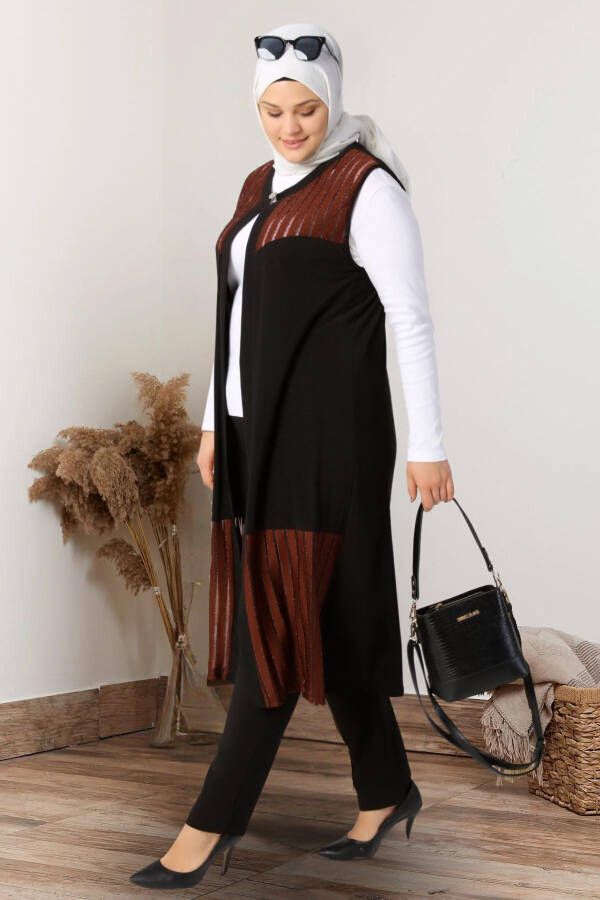 Women's Plus Size Vest Long and Tasseled Brown - 9