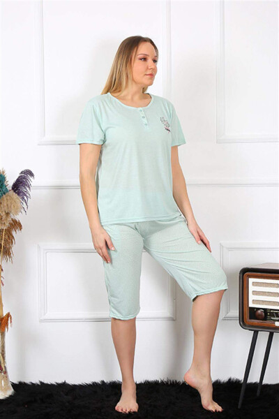 Women's Plus Size Viscon Aqua Green Capri Pajama Set 202193 - 2