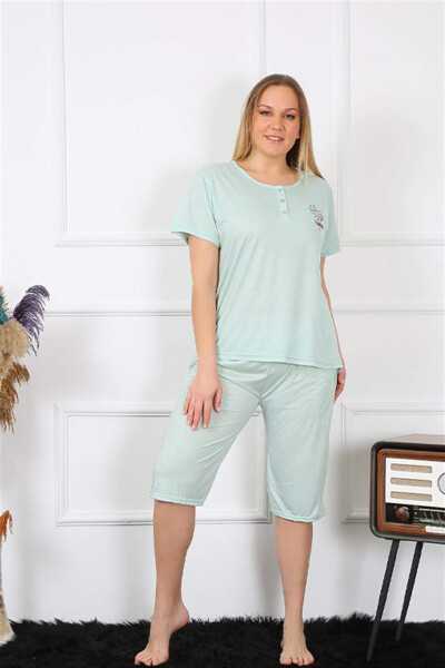 Women's Plus Size Viscon Aqua Green Capri Pajama Set 202193 - 5