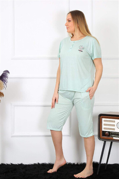 Women's Plus Size Viscon Aqua Green Capri Pajama Set 202193 - 10