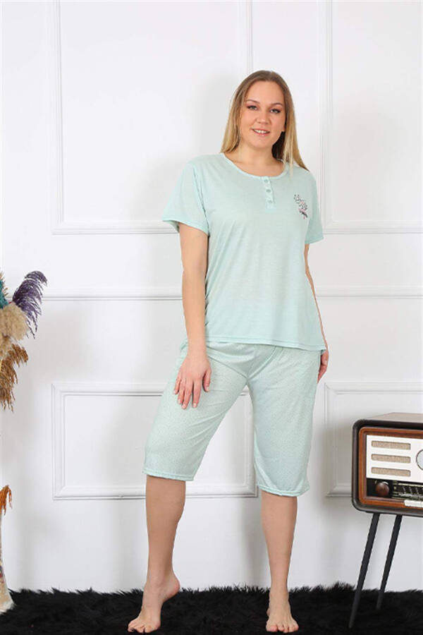 Women's Plus Size Viscon Aqua Green Capri Pajama Set 202193 - 11