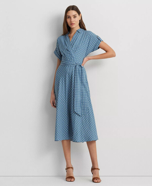 Women's Polka-Dot Belted Crepe Dress Blue - 1