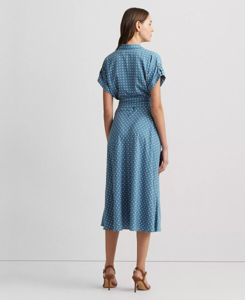 Women's Polka-Dot Belted Crepe Dress Blue - 2