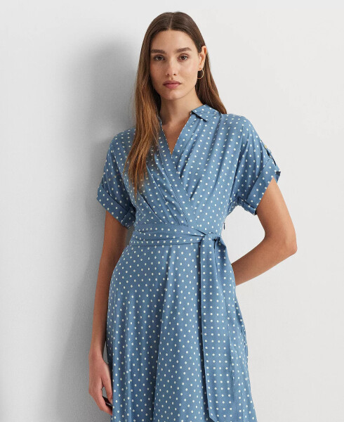 Women's Polka-Dot Belted Crepe Dress Blue - 4