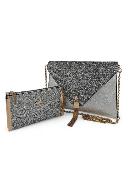 Women's Portfolio & Clutch Bag Set with Silver Stone Design (29 x 19) _(19 x 11) cm. - 1