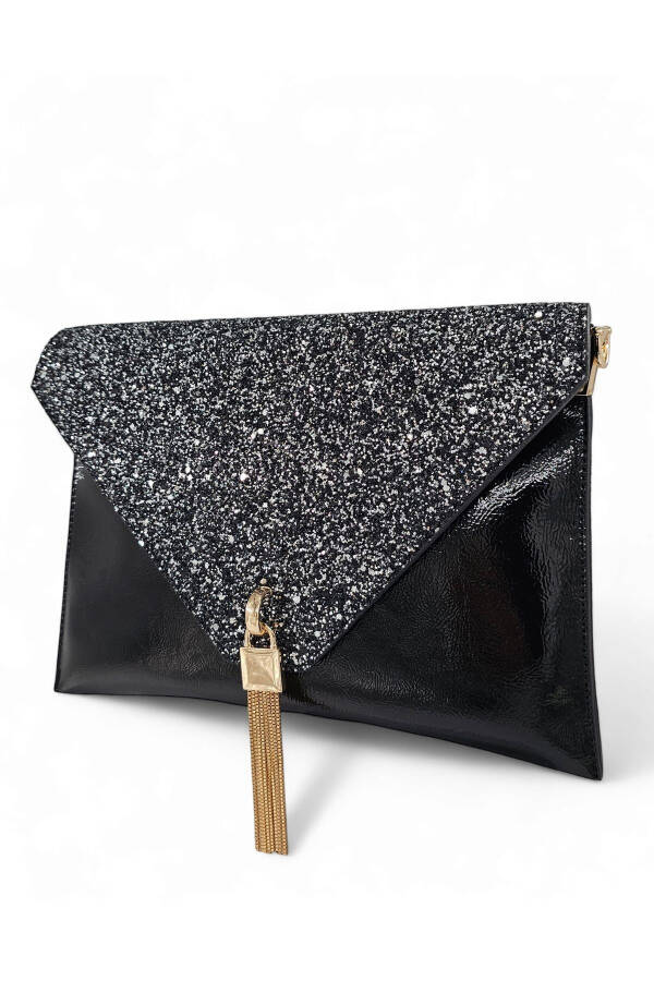 Women's Portfolio & Clutch Bag with Platinum Stone Pattern Chain Strap - 2