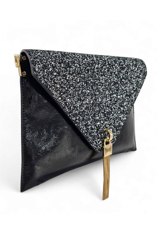 Women's Portfolio & Clutch Bag with Platinum Stone Pattern Chain Strap - 4