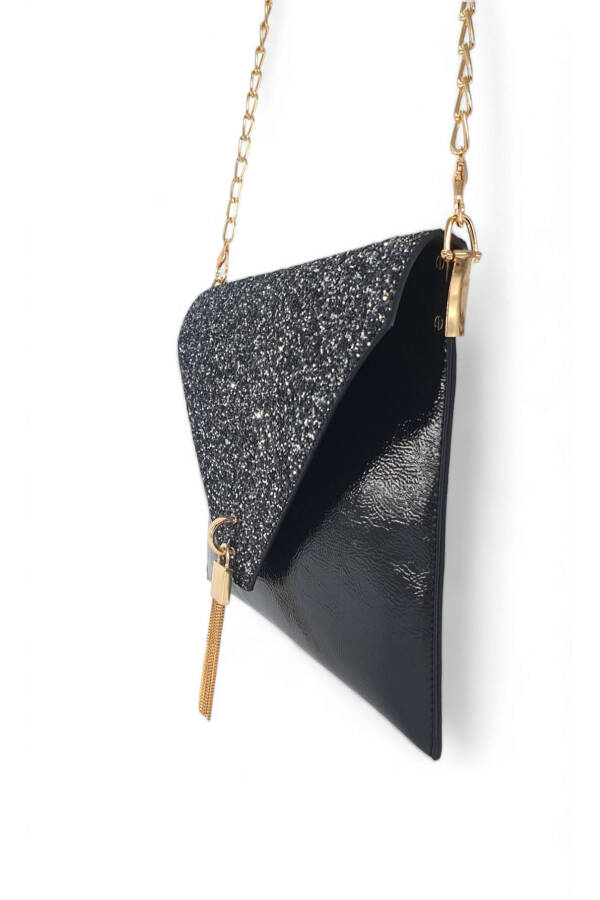 Women's Portfolio & Clutch Bag with Platinum Stone Pattern Chain Strap - 5