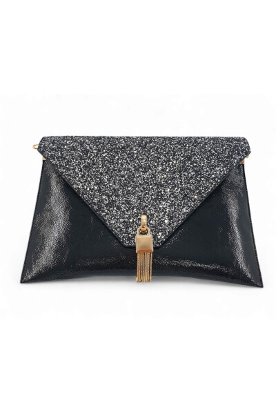 Women's Portfolio & Clutch Bag with Platinum Stone Pattern Chain Strap - 6