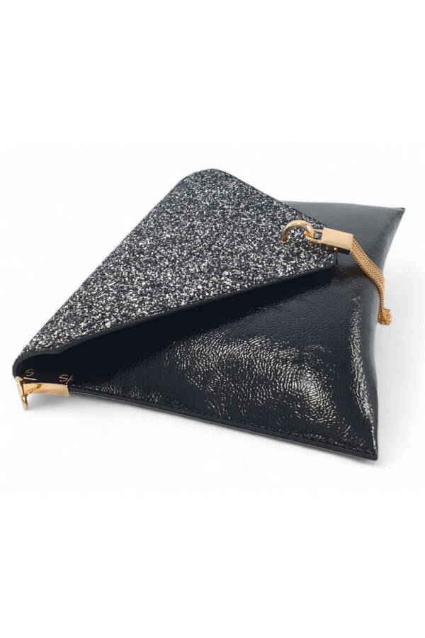 Women's Portfolio & Clutch Bag with Platinum Stone Pattern Chain Strap - 7