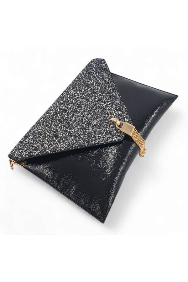 Women's Portfolio & Clutch Bag with Platinum Stone Pattern Chain Strap - 8