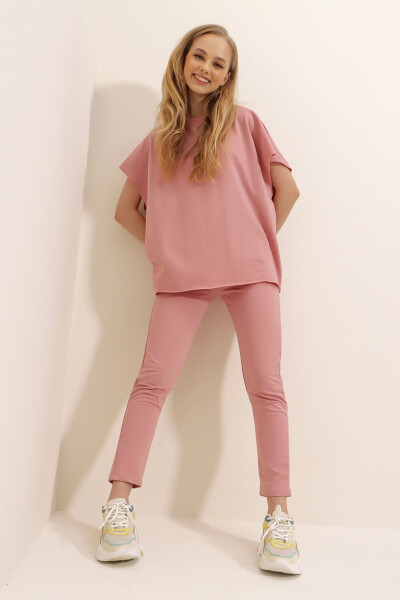 Women's Powder Pink Crew Neck Relaxed Fit Tracksuit ALC-X5885 - 3