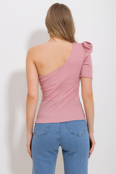 Women's Powder Pink One Shoulder Detail Blouse ALC-X11799 - 5