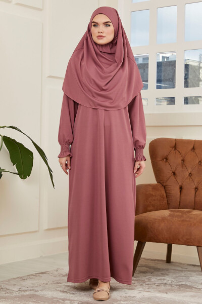 Women's Prayer Dress with Sleeve Detail, One-Piece with Built-in Headscarf - 1