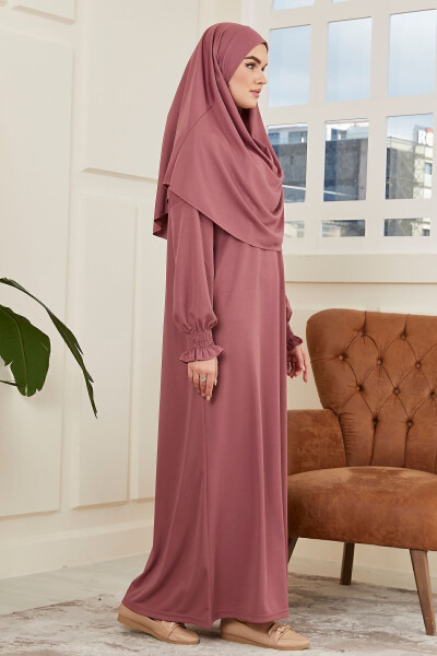 Women's Prayer Dress with Sleeve Detail, One-Piece with Built-in Headscarf - 4