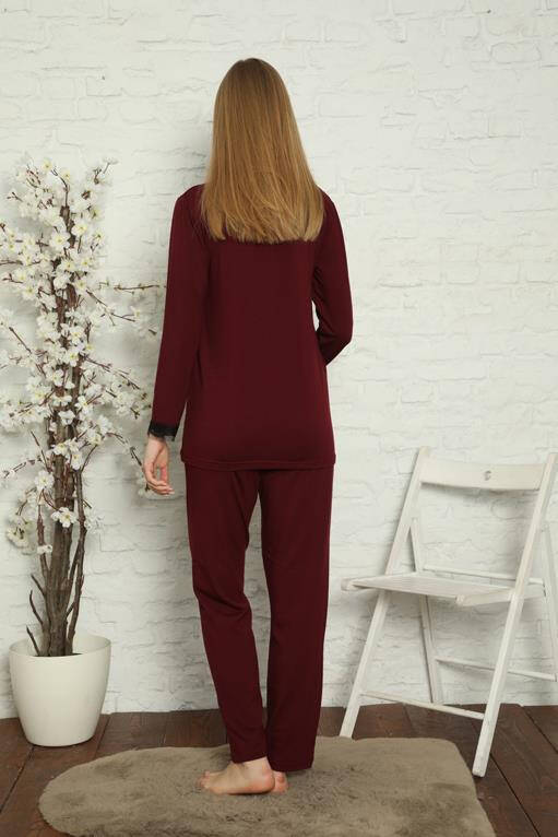 Women's Pregnant Postpartum Claret Red Pajamas Set 45201 - 10