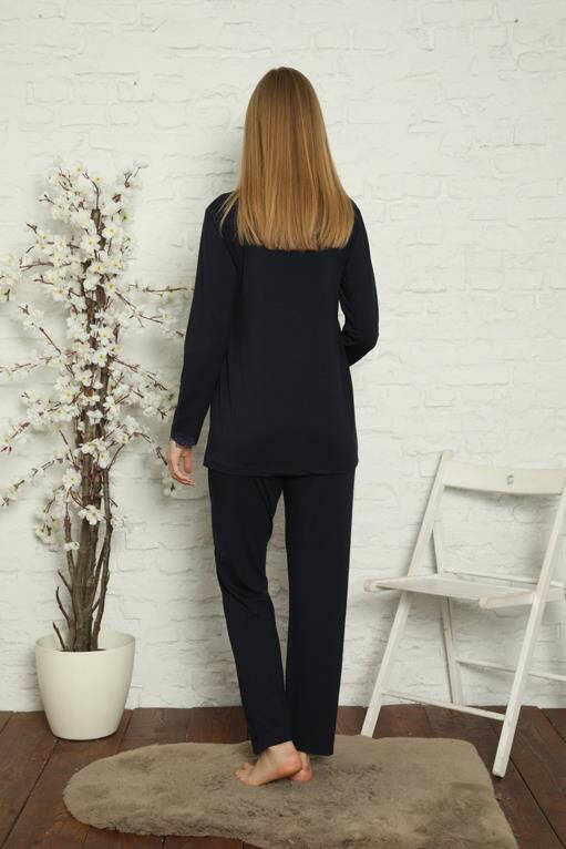 Women's Pregnant Postpartum Navy Blue Pajamas Set 45201 - 5