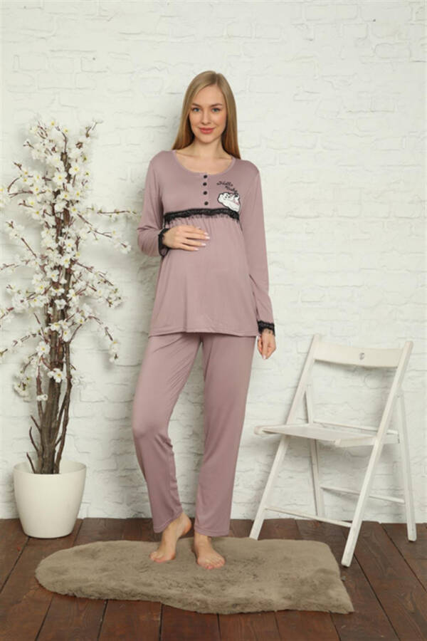 Women's Pregnant Postpartum Rose Dried Pajamas Set 45201 - 1