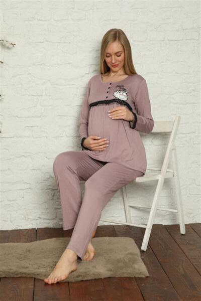 Women's Pregnant Postpartum Rose Dried Pajamas Set 45201 - 2