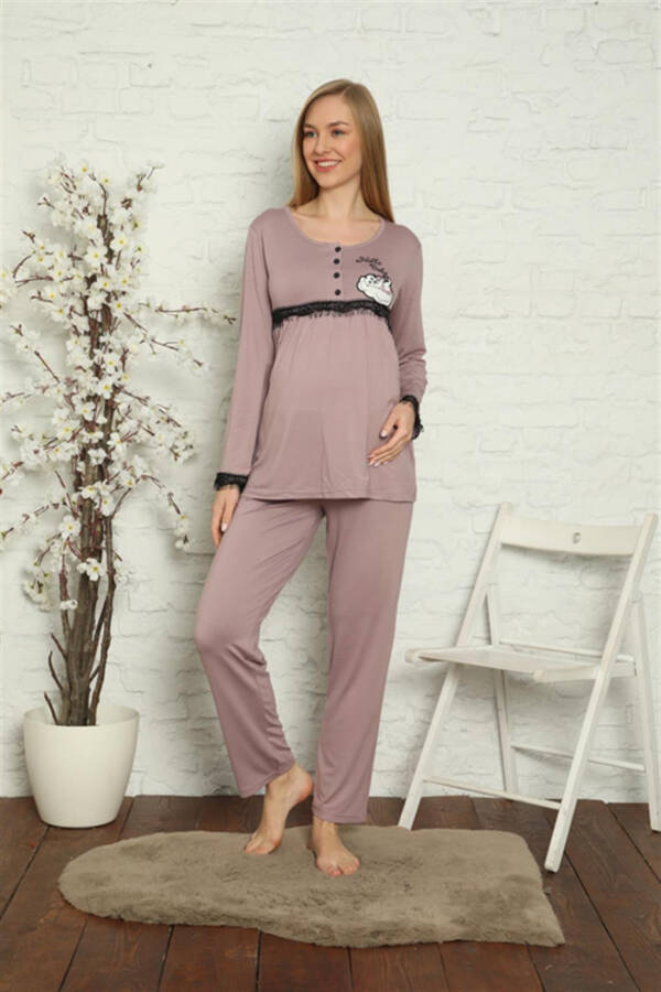 Women's Pregnant Postpartum Rose Dried Pajamas Set 45201 - 3