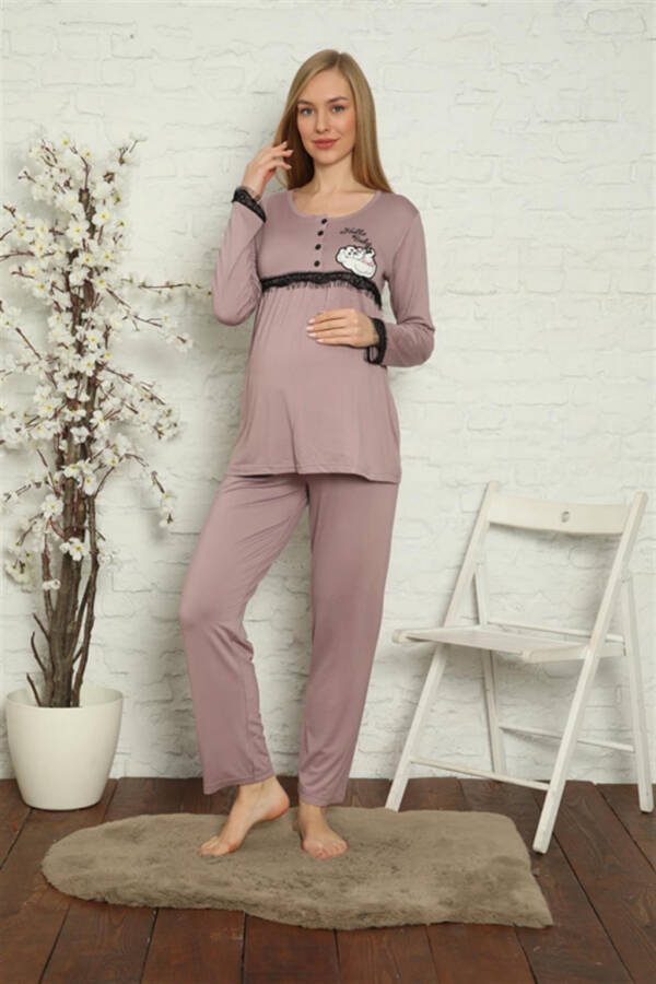 Women's Pregnant Postpartum Rose Dried Pajamas Set 45201 - 4