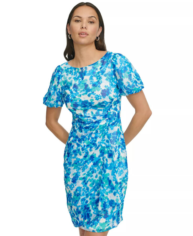 Women's Printed Boat-Neck Bubble-Sleeve Sheath Dress Submerge Multi - 4