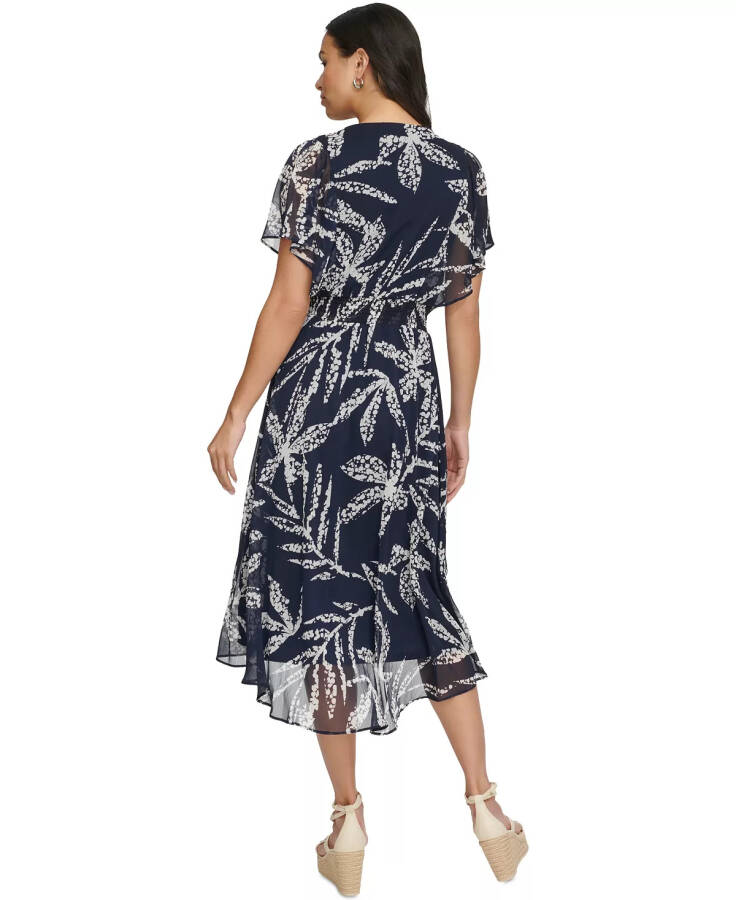 Women's Printed Chiffon Flutter-Sleeve Midi Dress Navy/Ivory - 2