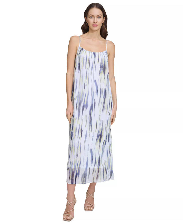 Women's Printed Chiffon Maxi Dress White/Inky Blue - 1