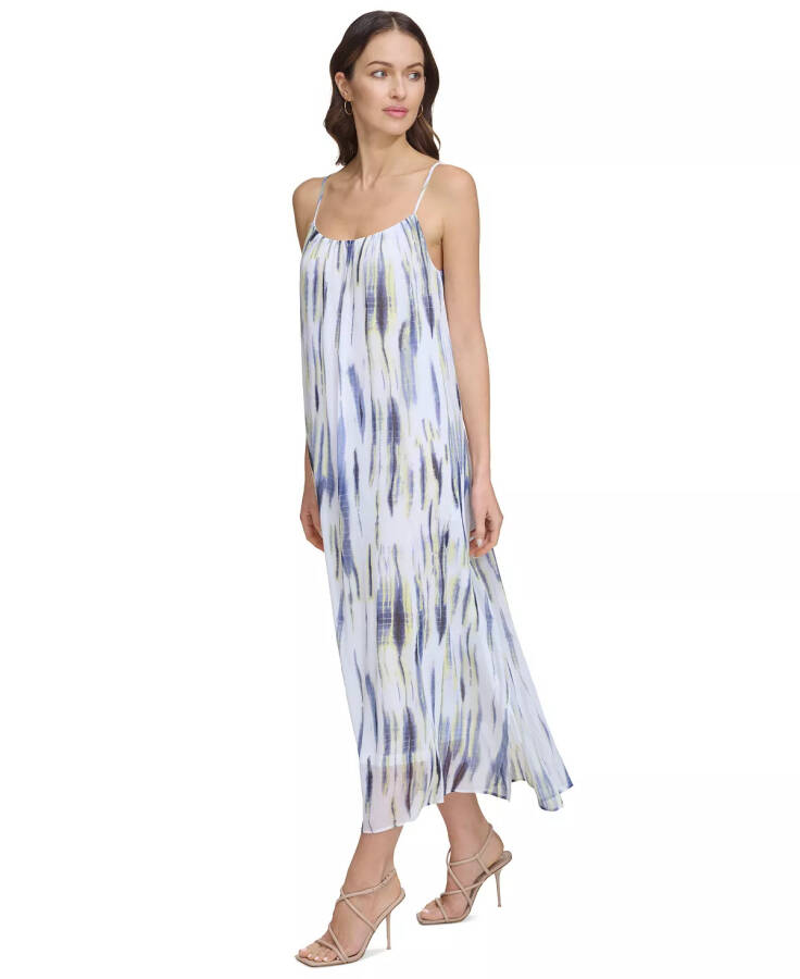 Women's Printed Chiffon Maxi Dress White/Inky Blue - 3