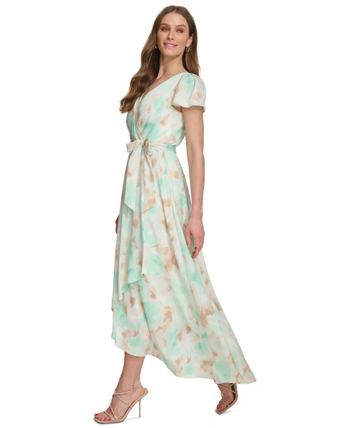 Women's Printed Faux-Wrap Gown Light Green - 3