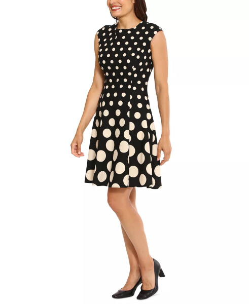 Women's Printed Fit & Flare Dress Black/Bone - 3