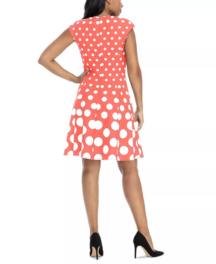 Women's Printed Fit & Flare Dress Coral/White - 2