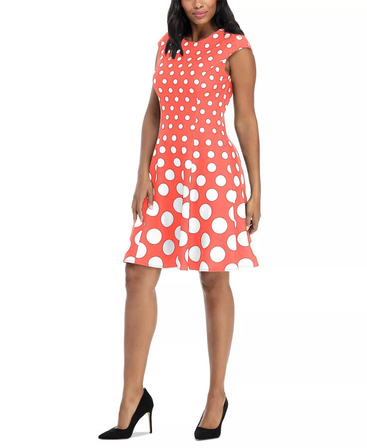 Women's Printed Fit & Flare Dress Coral/White - 3