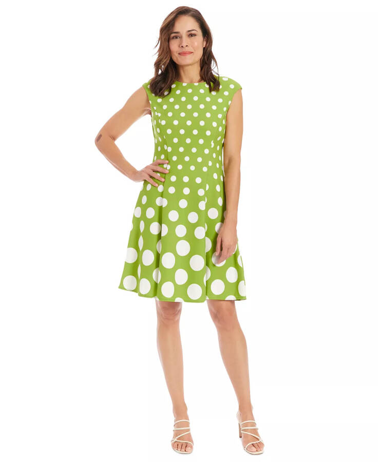 Women's Printed Fit & Flare Dress Green Ivory - 1