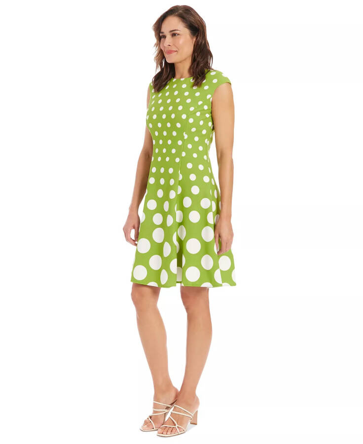 Women's Printed Fit & Flare Dress Green Ivory - 3