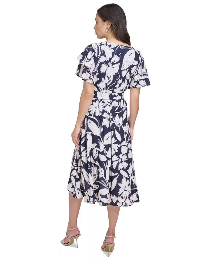 Women's Printed Flutter-Sleeve High-Low Dress Navy - 2