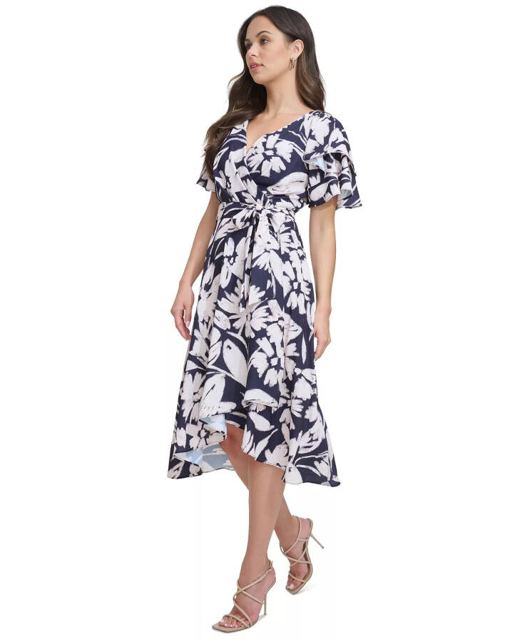 Women's Printed Flutter-Sleeve High-Low Dress Navy - 3