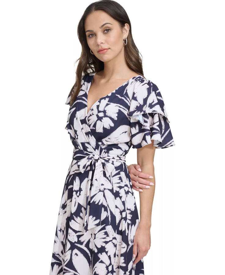 Women's Printed Flutter-Sleeve High-Low Dress Navy - 4