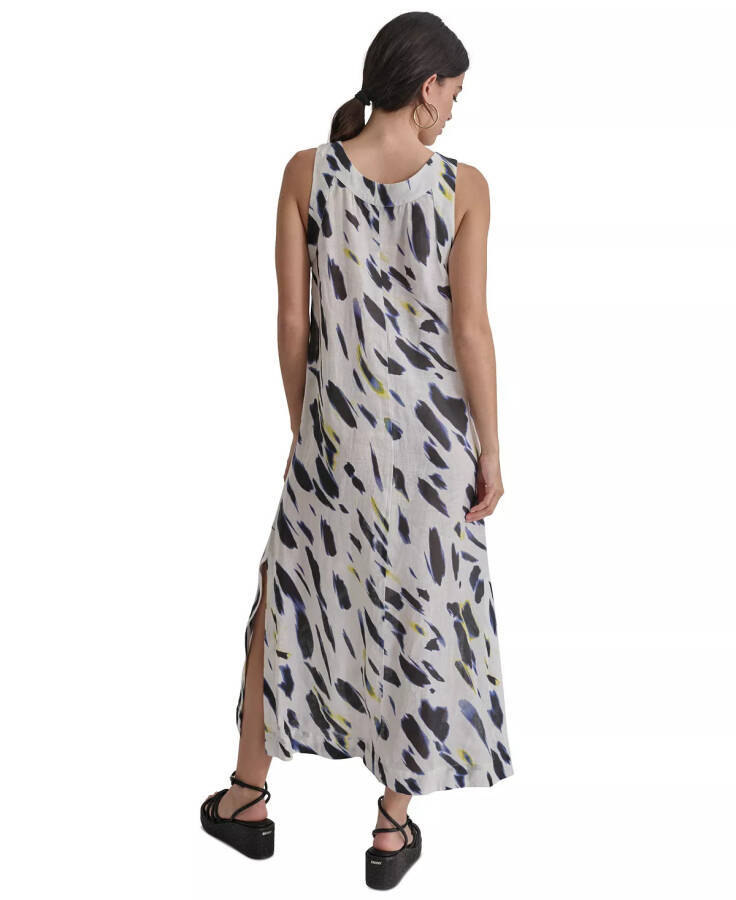 Women's Printed Linen V-Neck Sleeveless Maxi Dress Fluo Ylw/w - 2