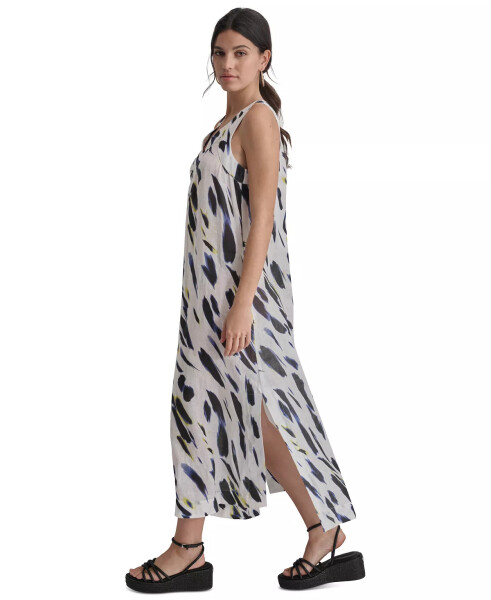 Women's Printed Linen V-Neck Sleeveless Maxi Dress Fluo Ylw/w - 3