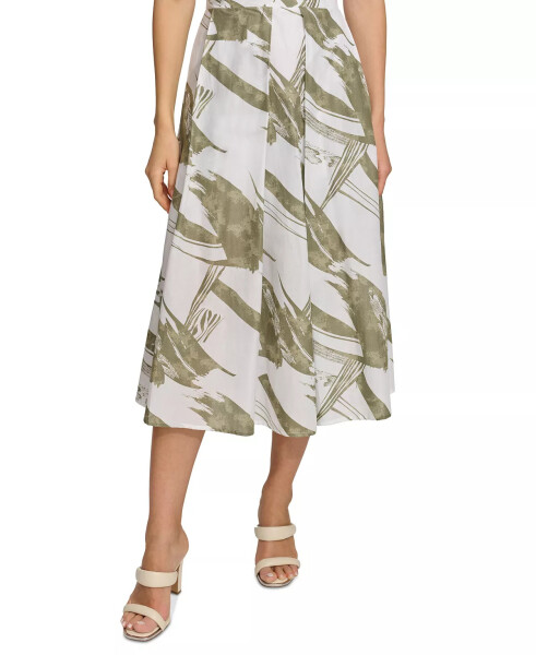 Women's Printed Pleated Cotton Voile Midi Skirt Abs Brshst - 1