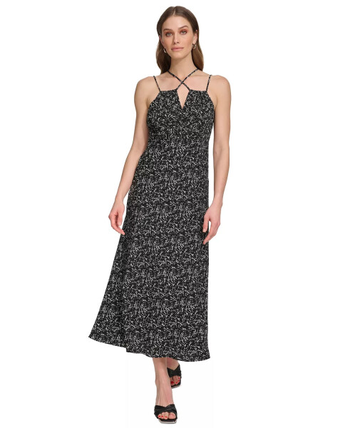 Women's Printed Strappy Sleeveless Midi Dress Black Multi - 1