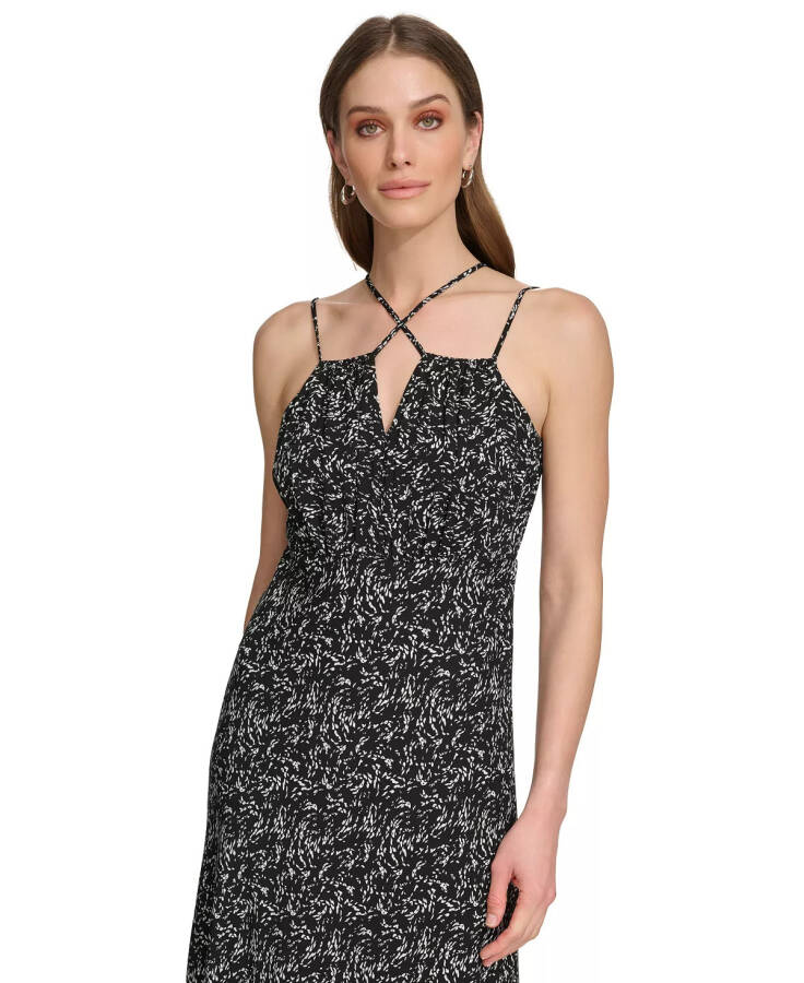 Women's Printed Strappy Sleeveless Midi Dress Black Multi - 4