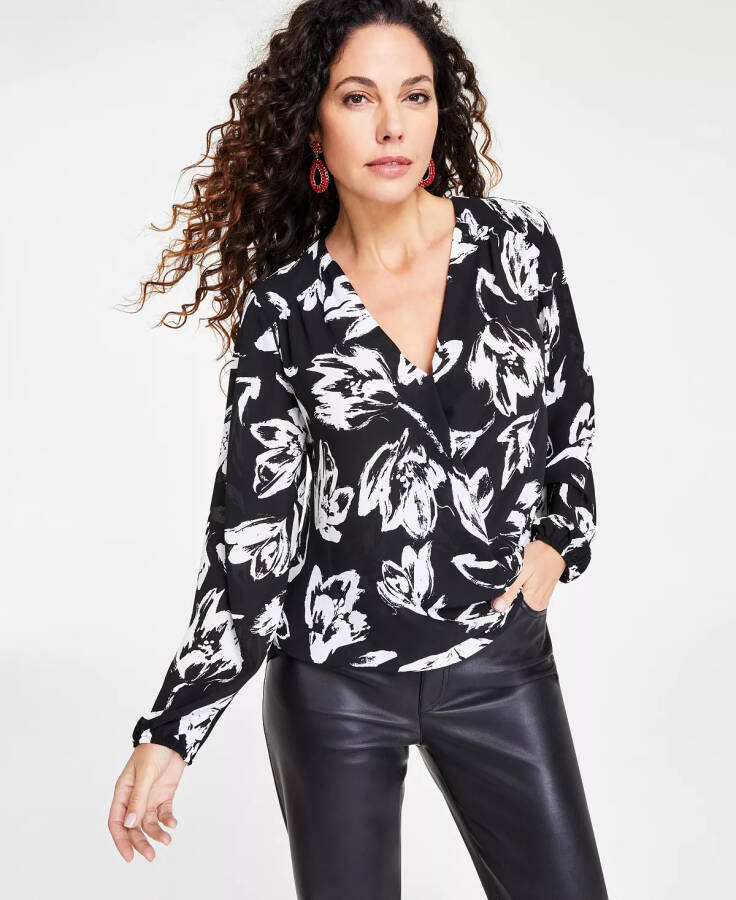 Women's Printed Surplice Top, Created for Modazone Hayden Garden - 1